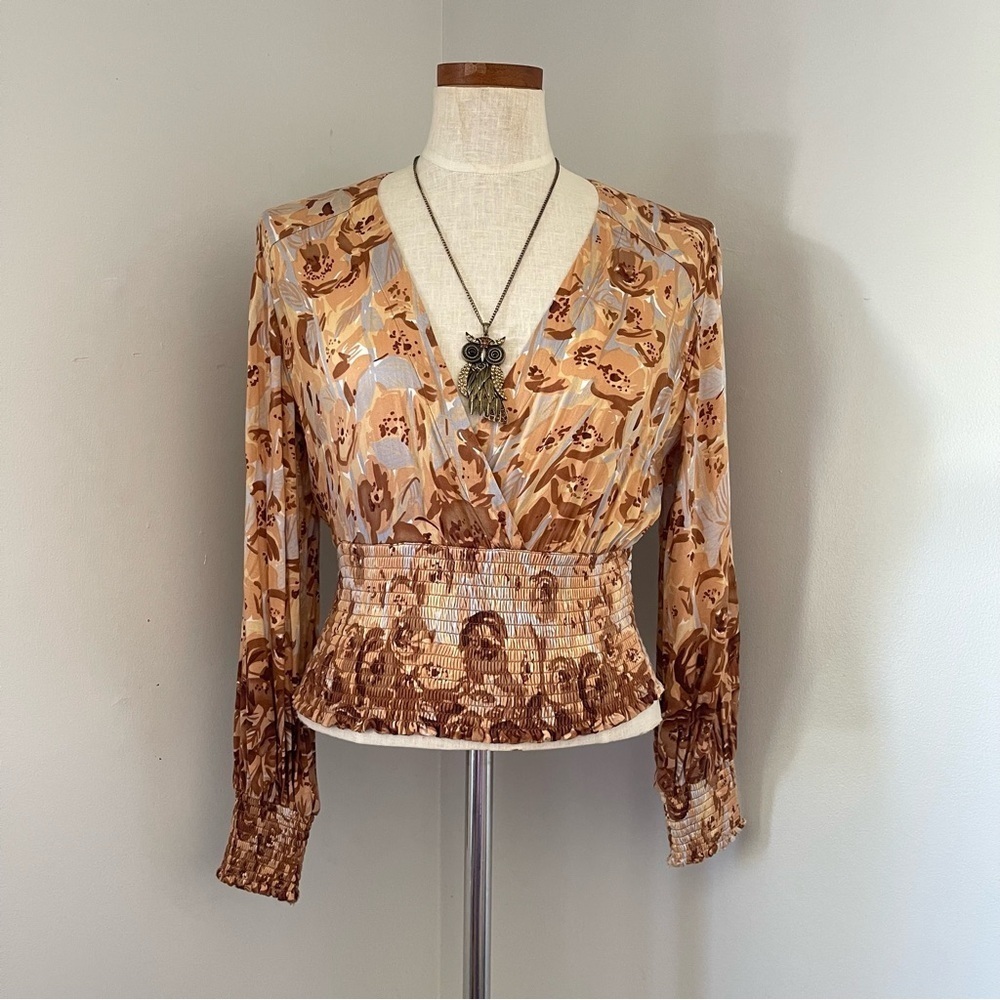 Anthropologie TINY Valentina printed floral Surplice top size Small preowned
